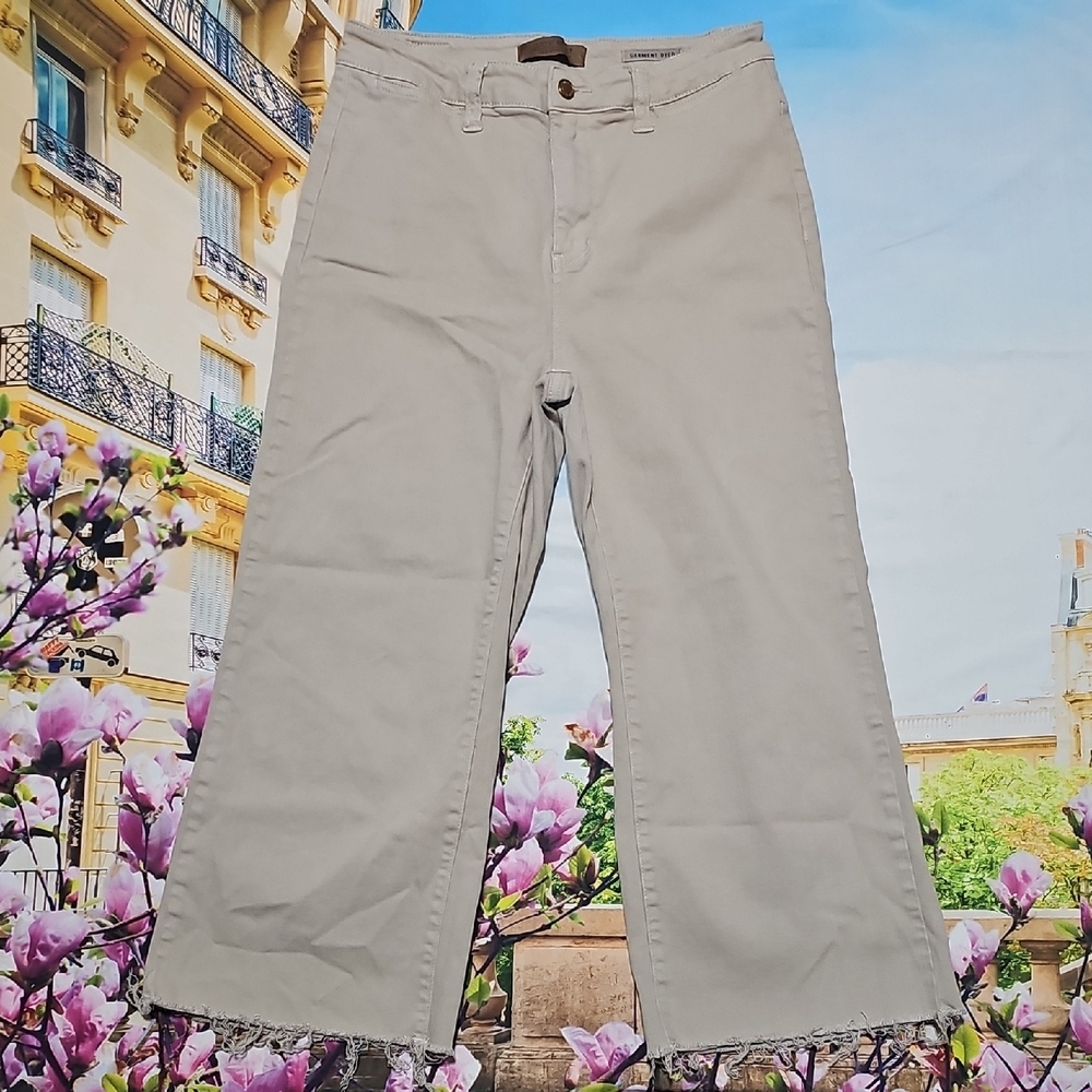 Judy Blue Beige Wide-Leg High Waist Raw Hem Pants Garment Dyed Size 9/29 - Picture 2 of 6